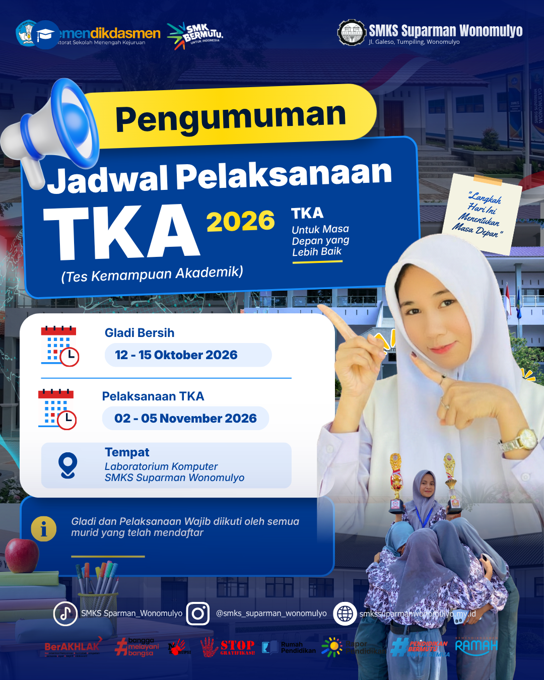 Siapkan Masa Depan Siswa, SMKS Suparman Wonomulyo Rilis Jadwal Resmi Gladi Bersih dan Pelaksanaan TKA 2026